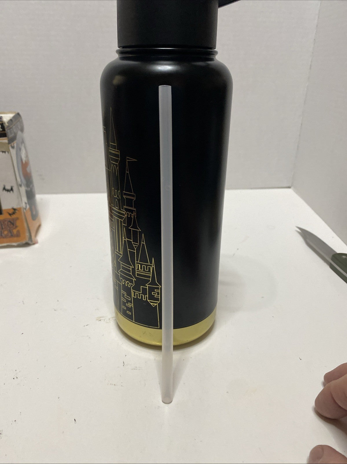 Walt Disney World Cinderella Castle Black & Gold Outline 31.5 oz Tumbler Bottle