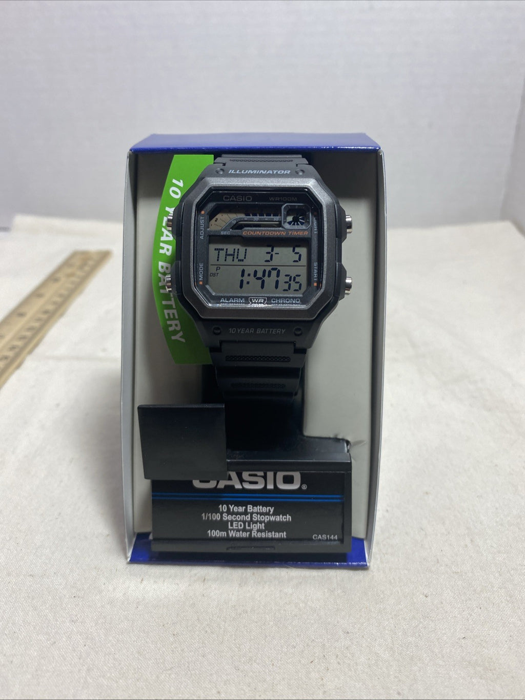Brand New Casio World Time 10 Year Battery WR100M Black Watch