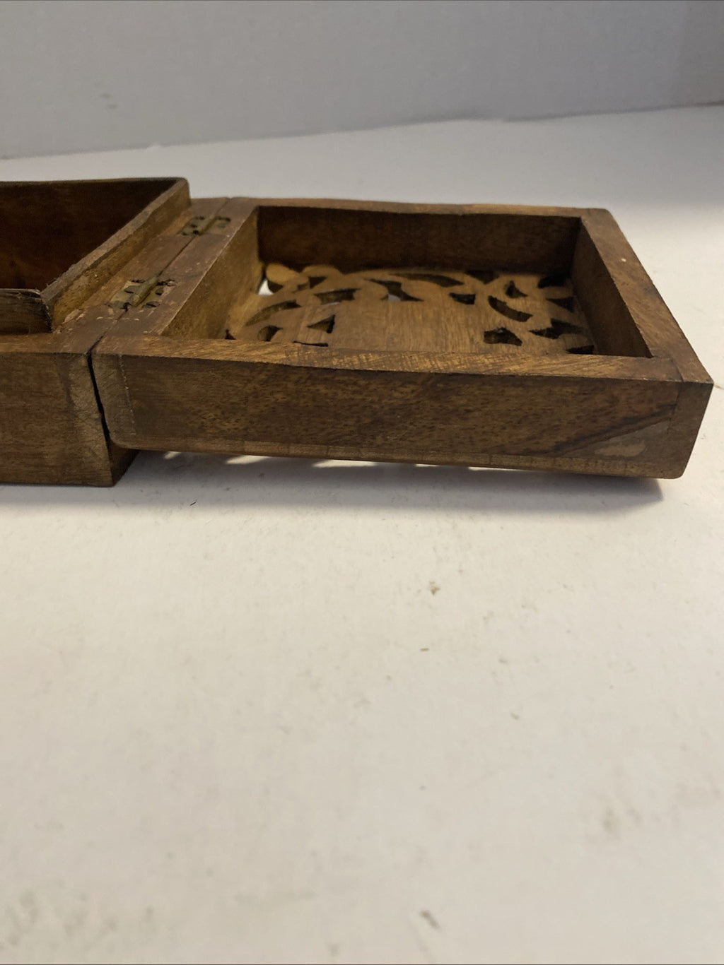 Vintage Hand Crafted Wooden Keepsake Box 5” x 5” x 2.25”