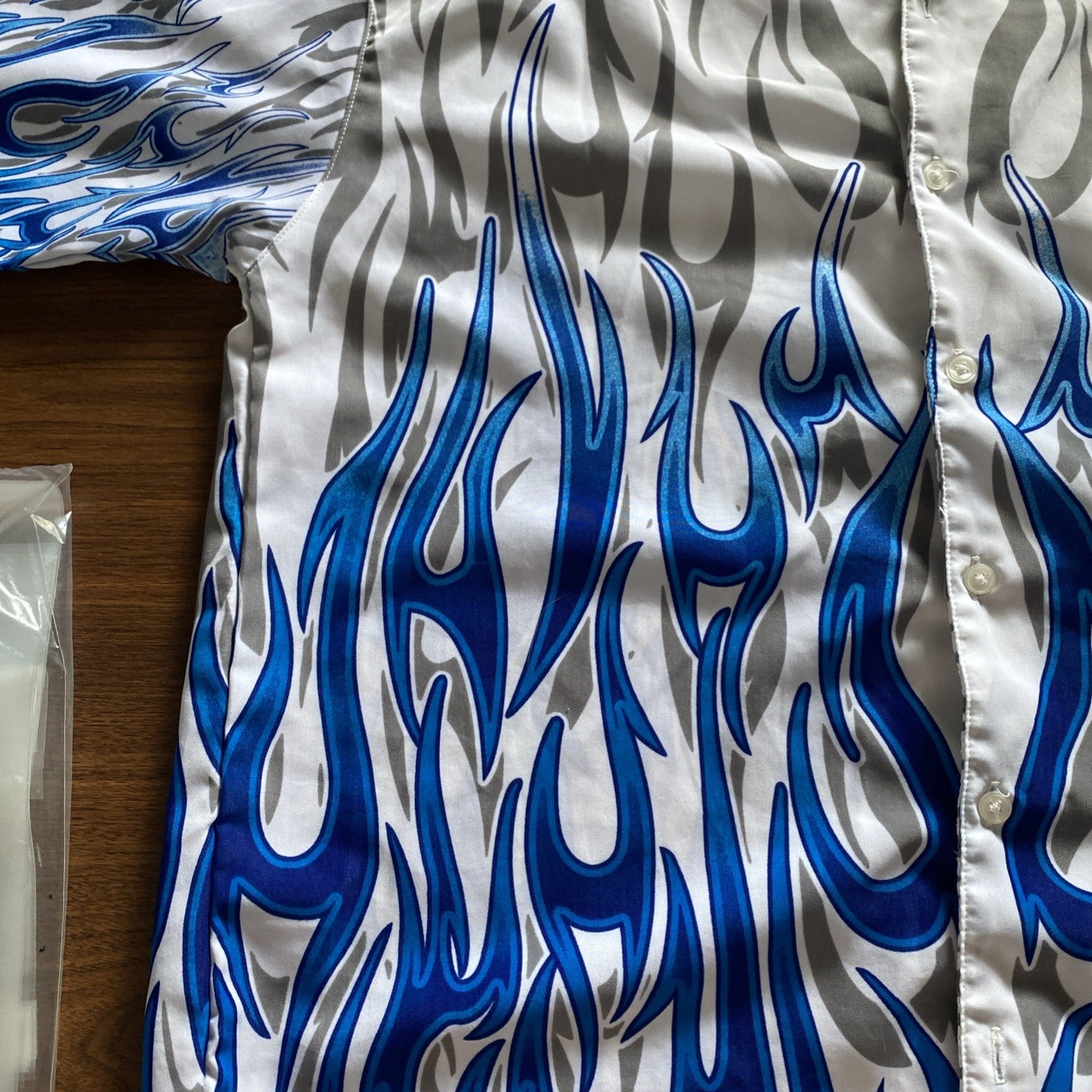 VTG Steve & Barry’s Club Shirt Blue Flame Button Up Collared Men’s Size Med Y2K