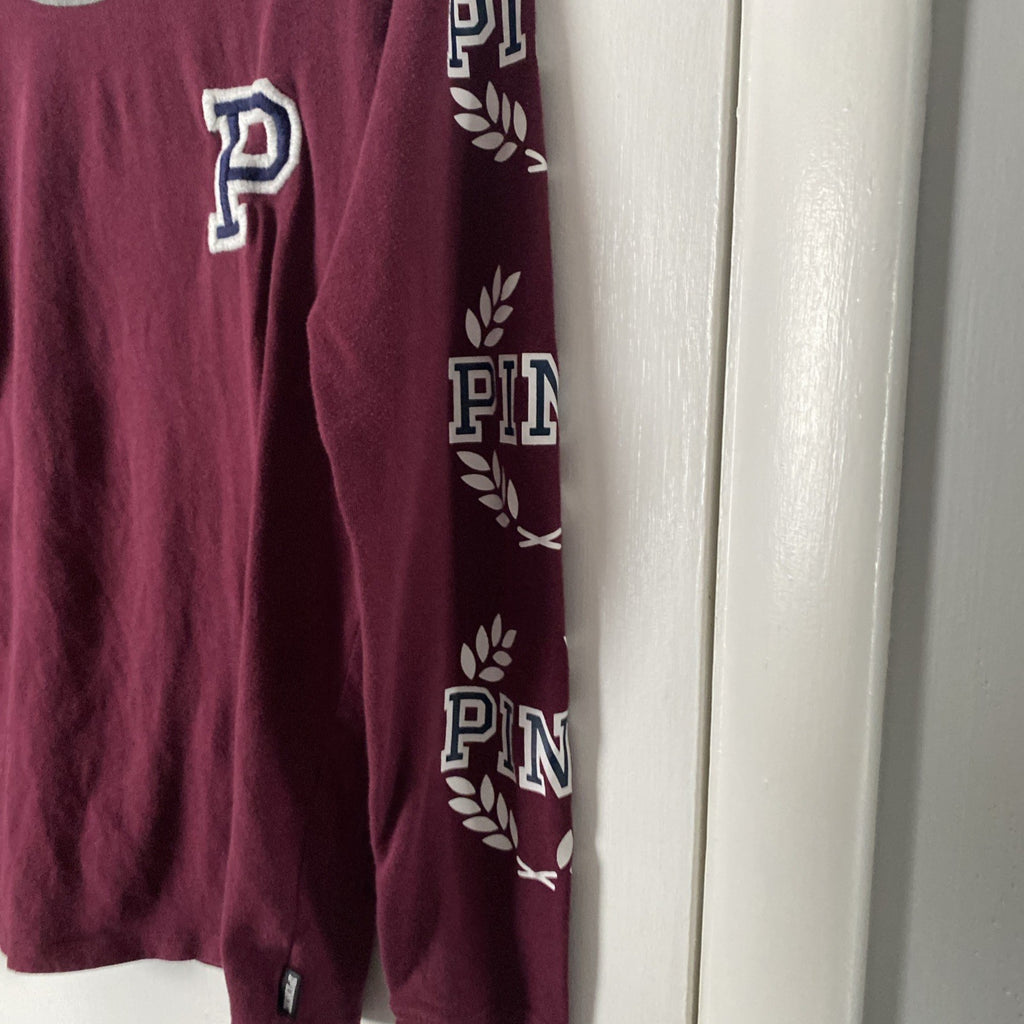 VICTORIAS SECRET PINK CAMPUS LONG SLEEVE TEE TOP loose fit XS. D-13