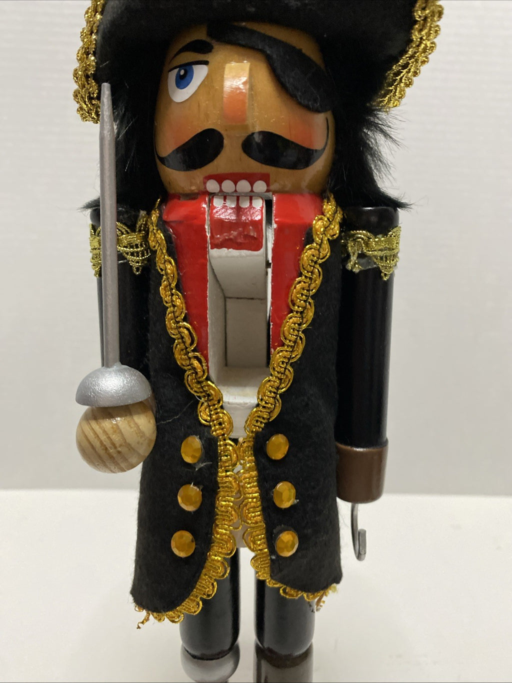 Vintage Christmas Pirate Nutcracker 14"l Limited Edition 2010 Hook Sword Peg Leg