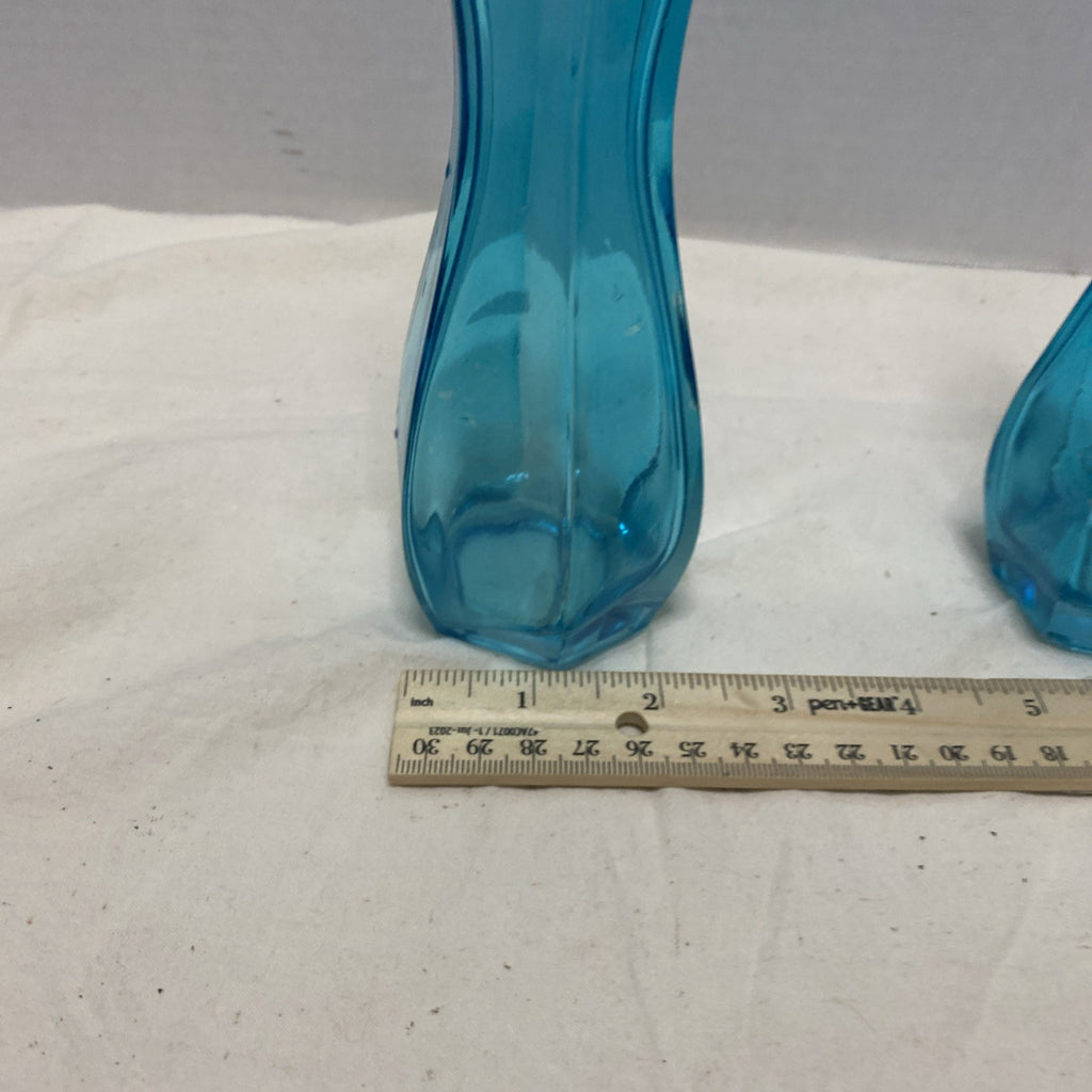 Vintage Curvy Turquoise Glass Vases Aquamarine Bud Vase for Flowers