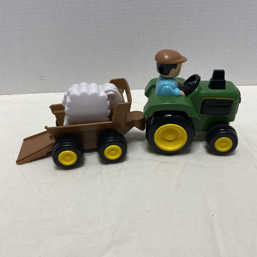 John Deere Preschool Toy Tractor w/ Farmer & Sheep Moves in Trailer w/Pull 