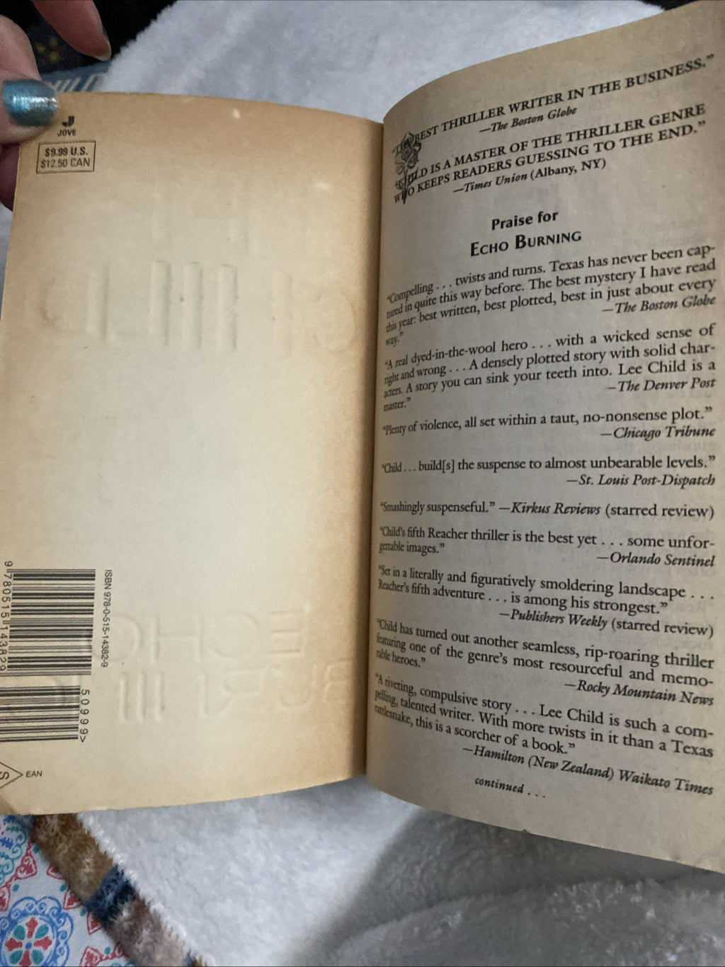 Echo Burning; Jack Reacher paperback, Lee Child