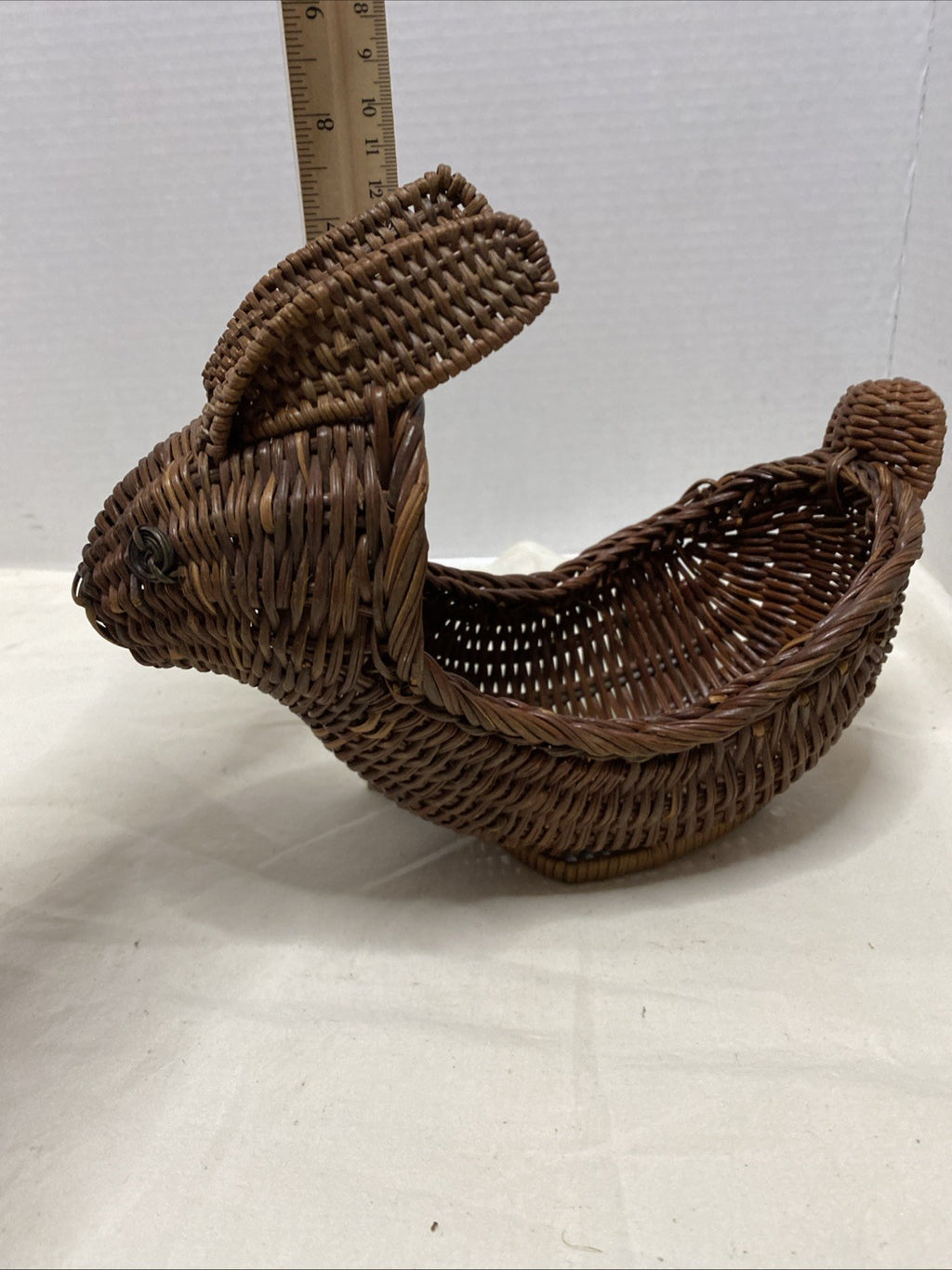 Bunny Rabbit Dark Brown Wicker Bread Basket Centerpiece