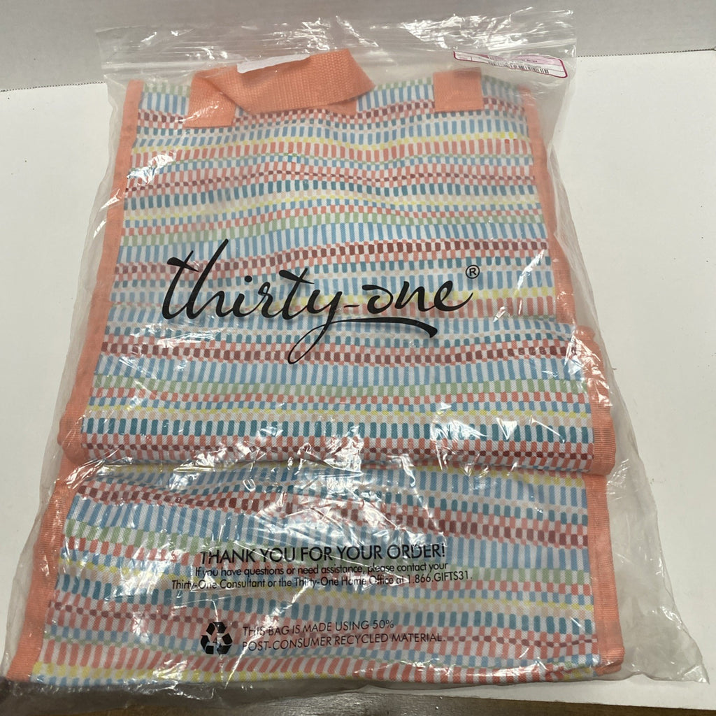 Thirty One Cinch Tote Bag, Multi Color Stripe, New In Pkg