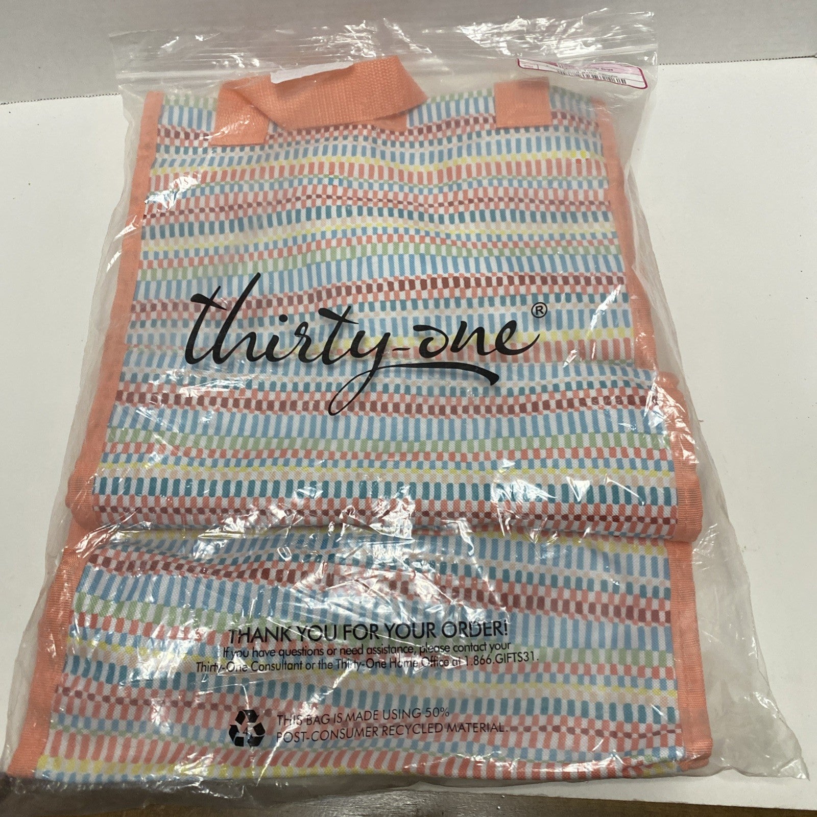 Thirty One Cinch Tote Bag, Multi Color Stripe, New In Pkg