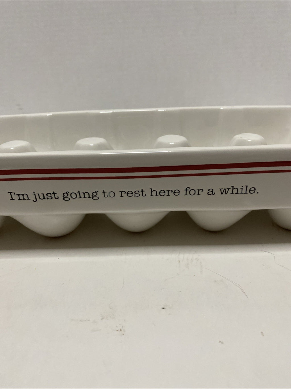 White Ceramic Egg Carton; Country Farmhouse Kitchen Decor Rustic Holds 10 Eggs