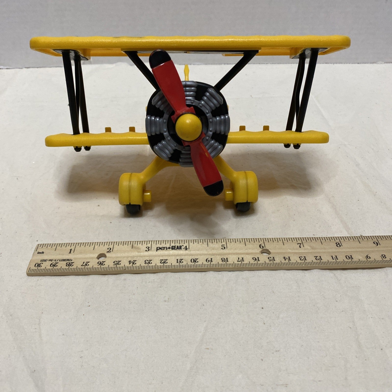 2006 Fisher Price Imaginext 8.5” Yellow BiPlane- Propeller Spins