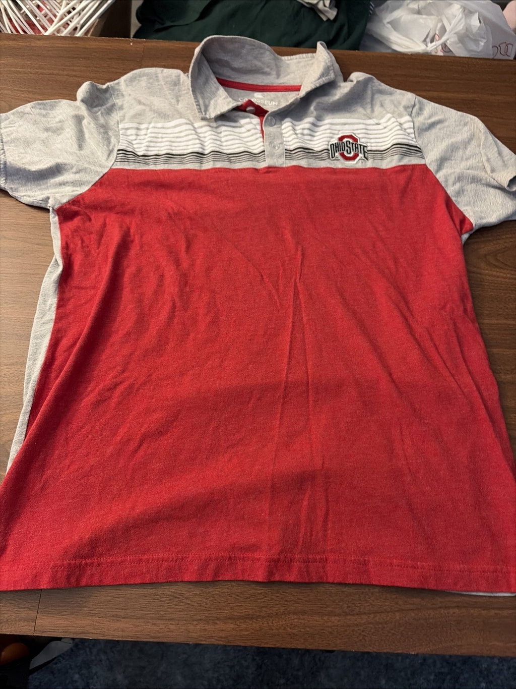 Ohio State Polo Shirt Large Red Gray Striped Logo Colosseum Mens