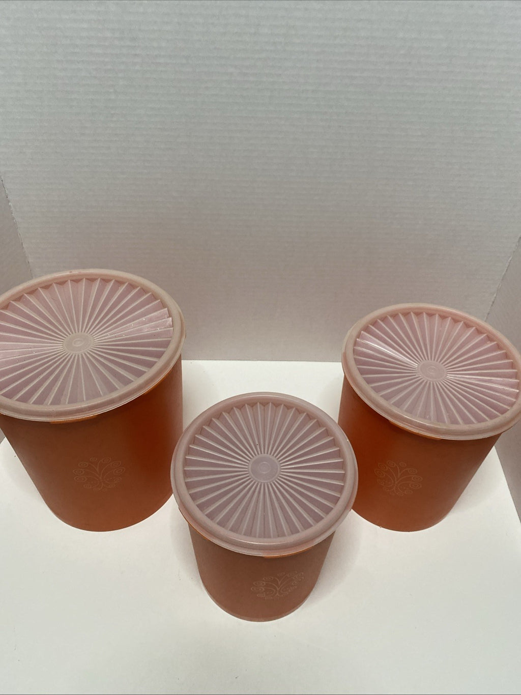 3 Vintage Tupperware Orange Nesting Servalier Canister Set 1970s with Lids Retro