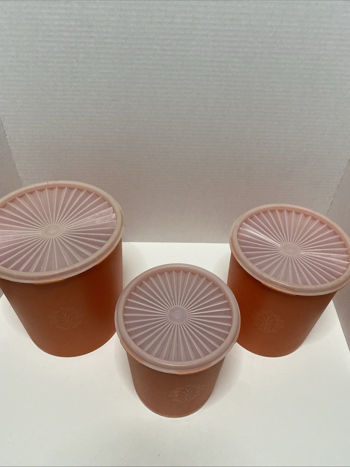 3 Vintage Tupperware Orange Nesting Servalier Canister Set 1970s with Lids Retro