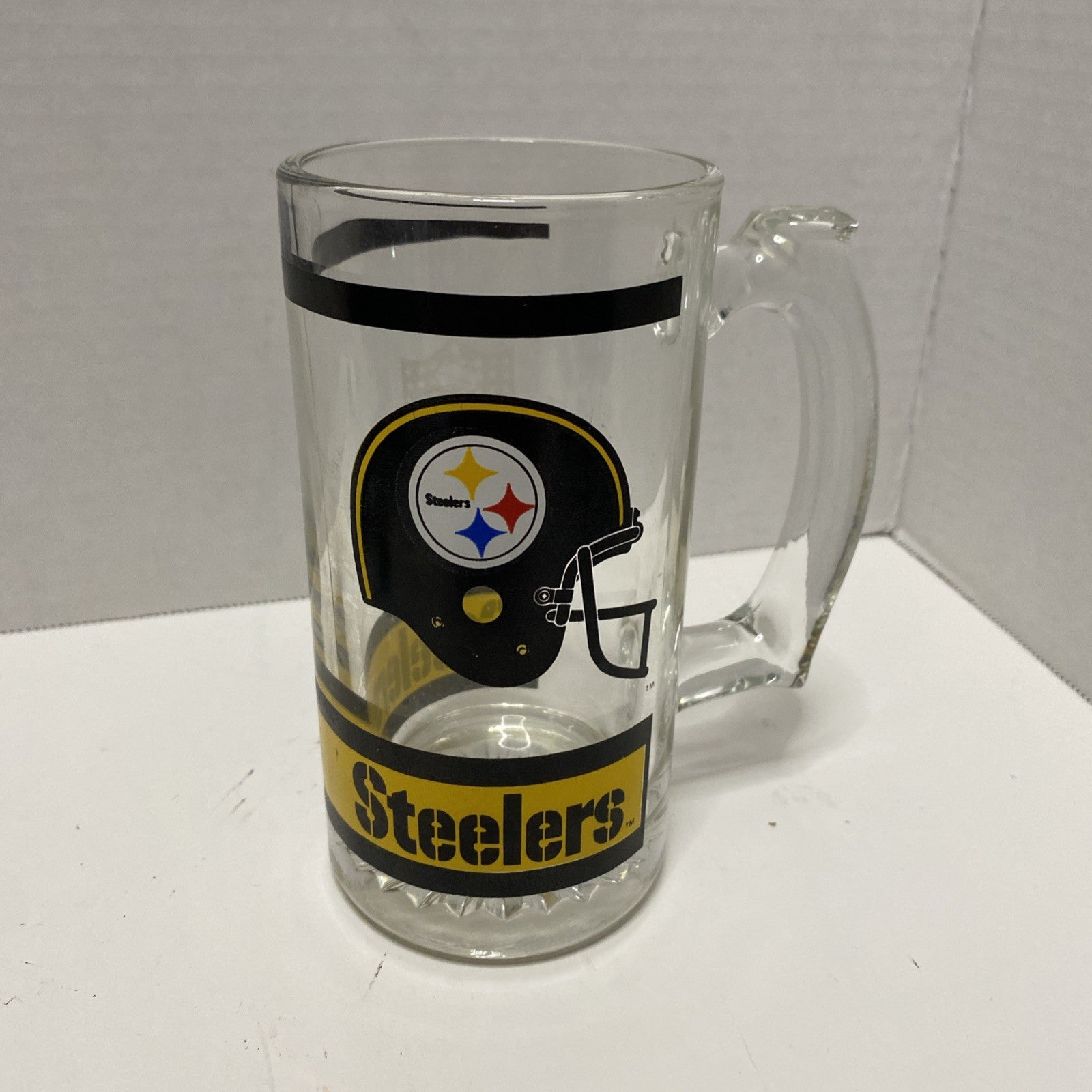 Vintage 1990's NFL Football PITTSBURGH STEELERS 12oz Glass Mug (5.5” Tall)  NICE