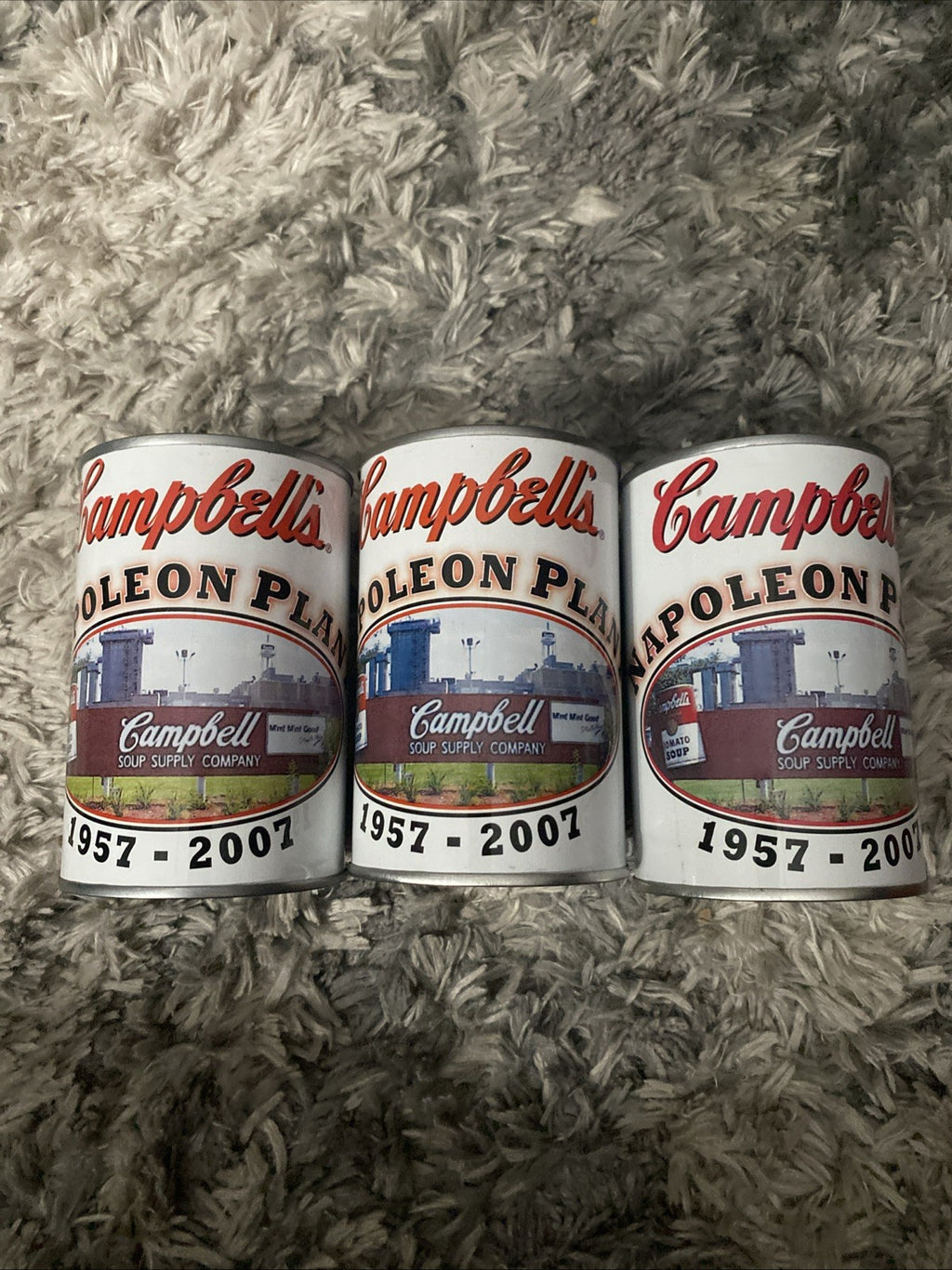 Set Of 3 Campbells Soup Napoleon Plant Metal Can Banks Employee FREE SHIPPING