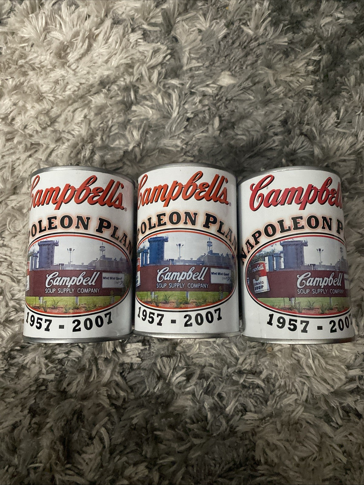 Set Of 3 Campbells Soup Napoleon Plant Metal Can Banks Employee FREE SHIPPING