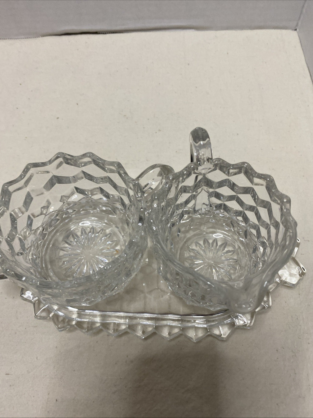 Fostoria American Creamer, Sugar & Tray Set