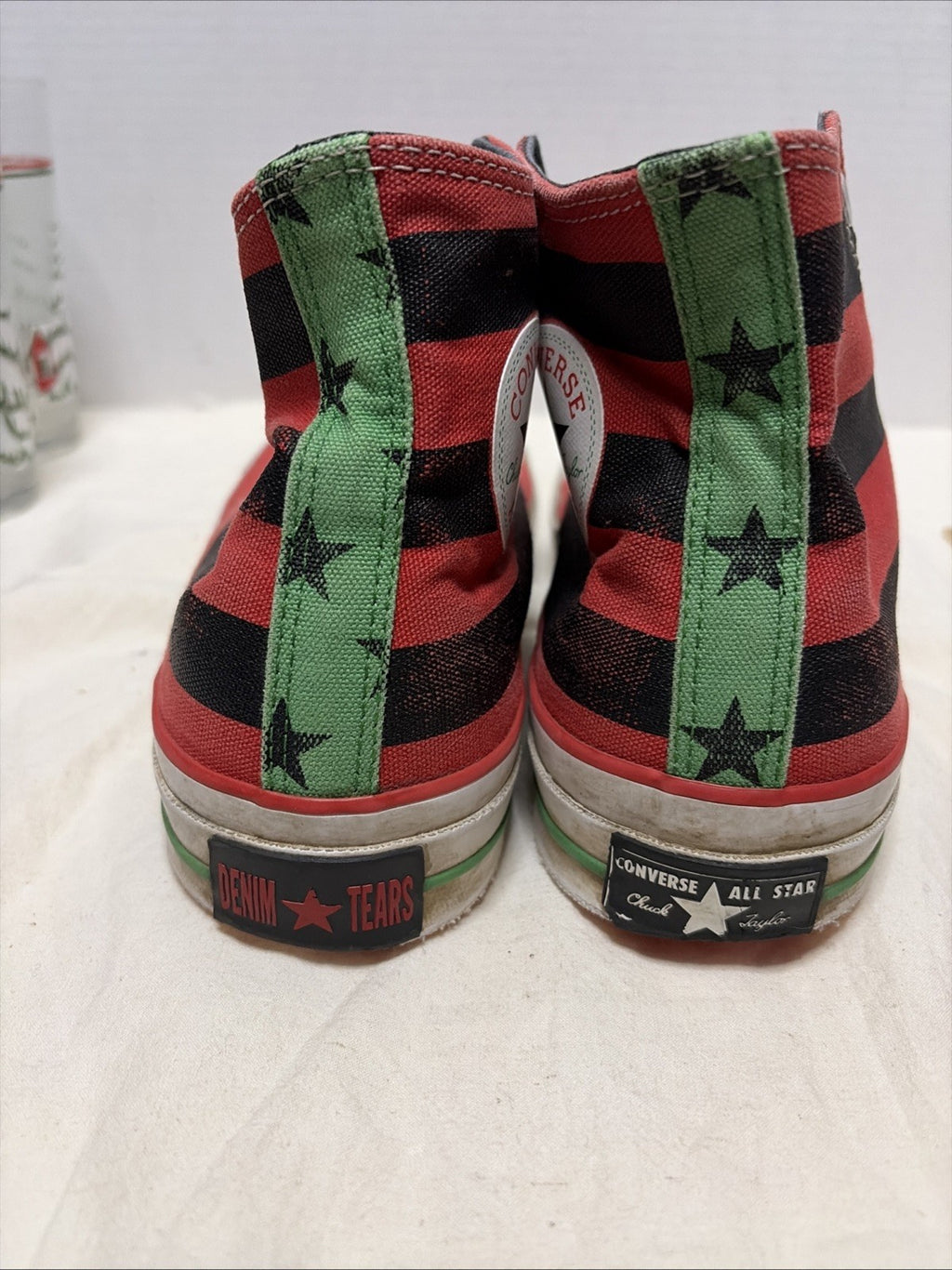 Converse Chuck 70 Hi Denim Tears Black Beauty Fiery Red Mens 8.5 No Laces