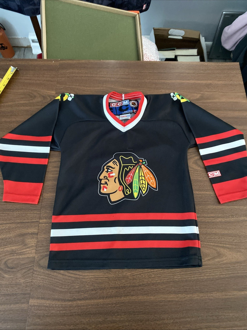 Vintage CCM Chicago Blackhawks Jersey Stitched Sewn Youth S/M Boys Kids 90s