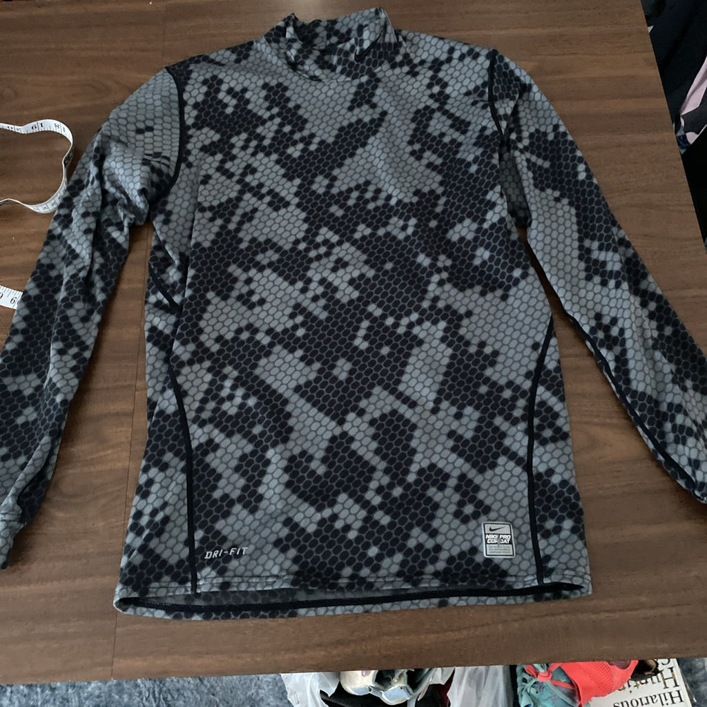 Nike Pro Combat Shirt Men Med Hyper Warm Dri Fit Fitted Long Sleeve Gray Black