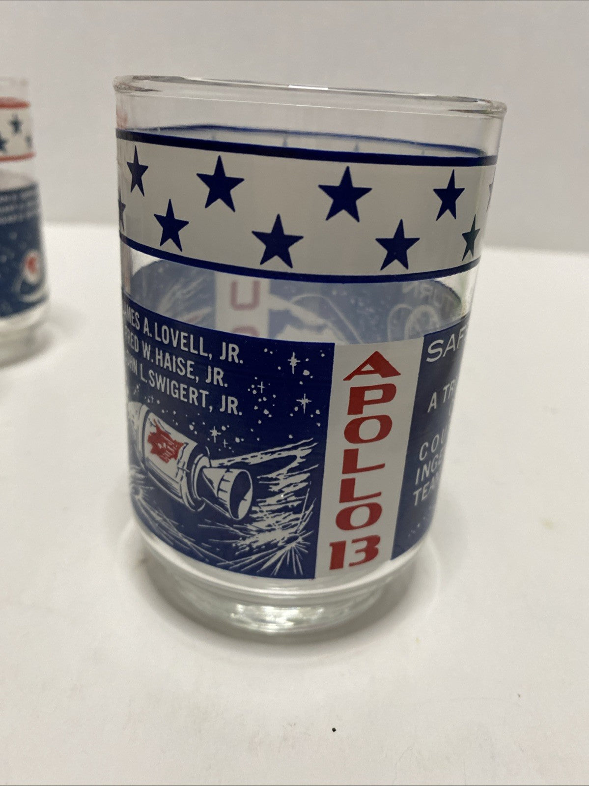 Vtg Libbey Glass NASA Apollo 13 Glass SAFE RETURN Aquarius astronaut￼ USA 1970s