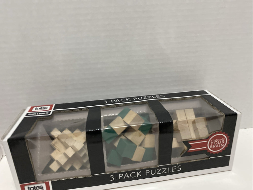 Totes 3 pack Wooden Puzzles Stimulate your Brain! New in box.  14 Years And Up. 