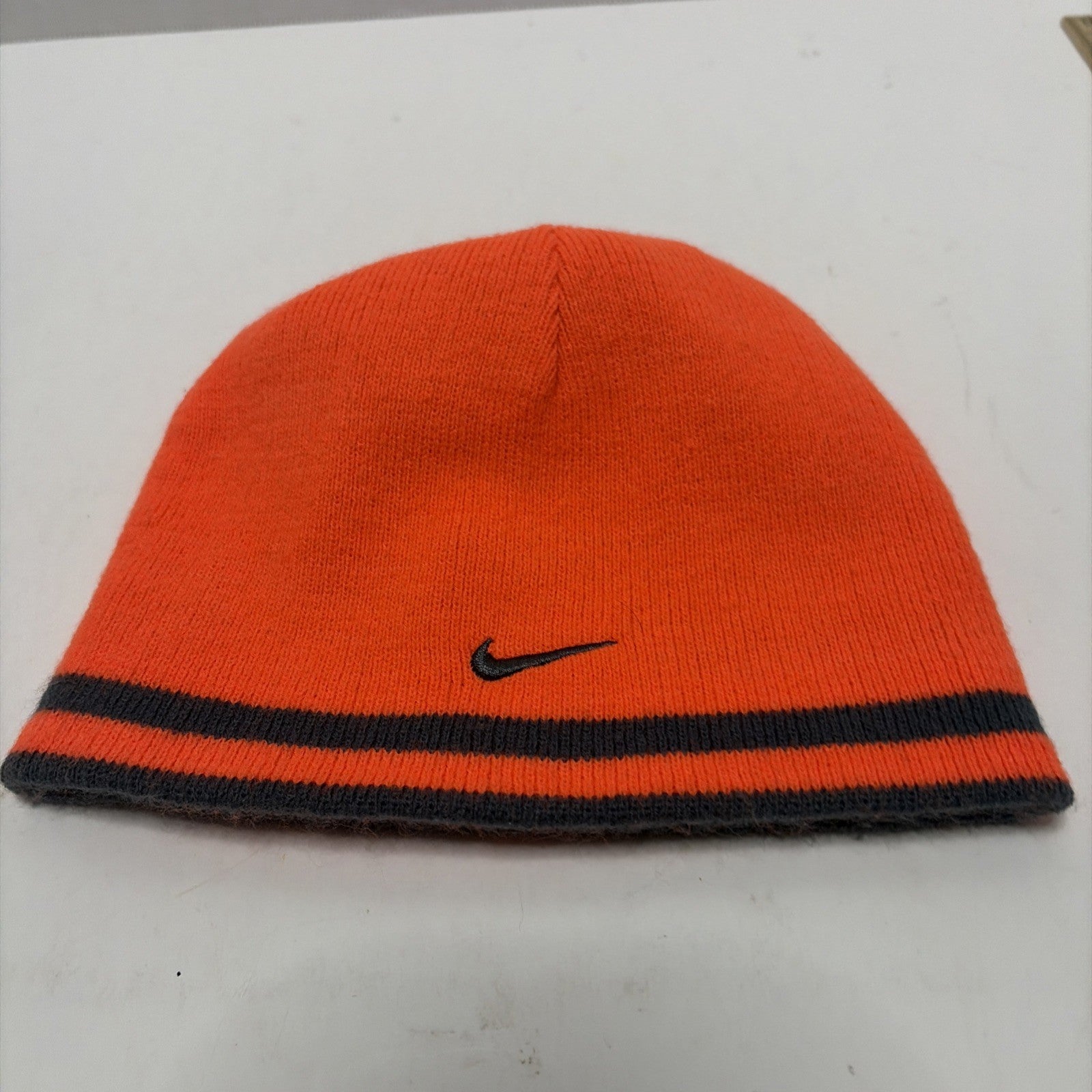 Nike Reversible Gray & Orange Knit Beanie Skull Cap Youth