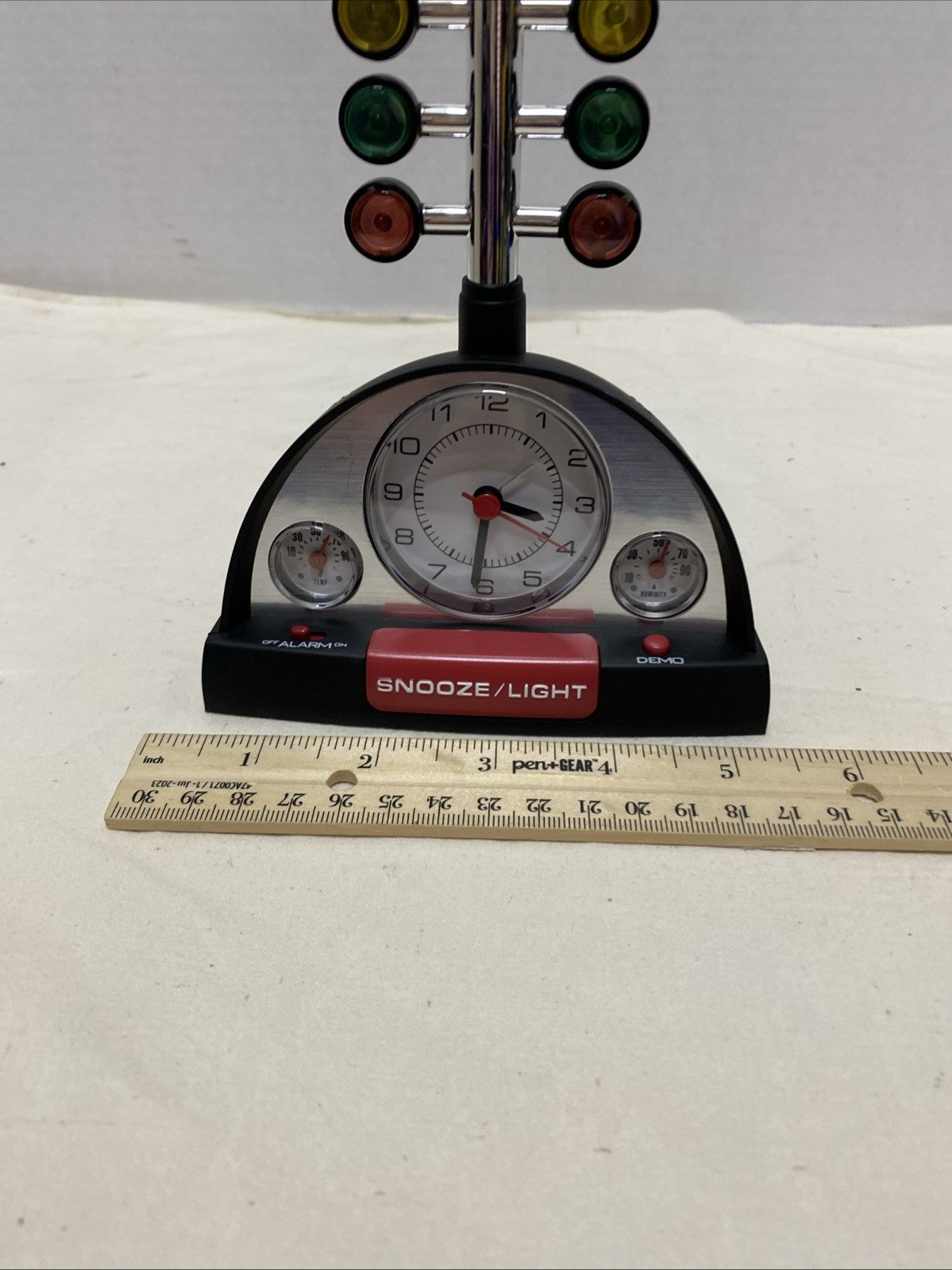 Drag Racing Christmas Tree Lighted Thermometer Sound Tabletop Alarm Clock, Works