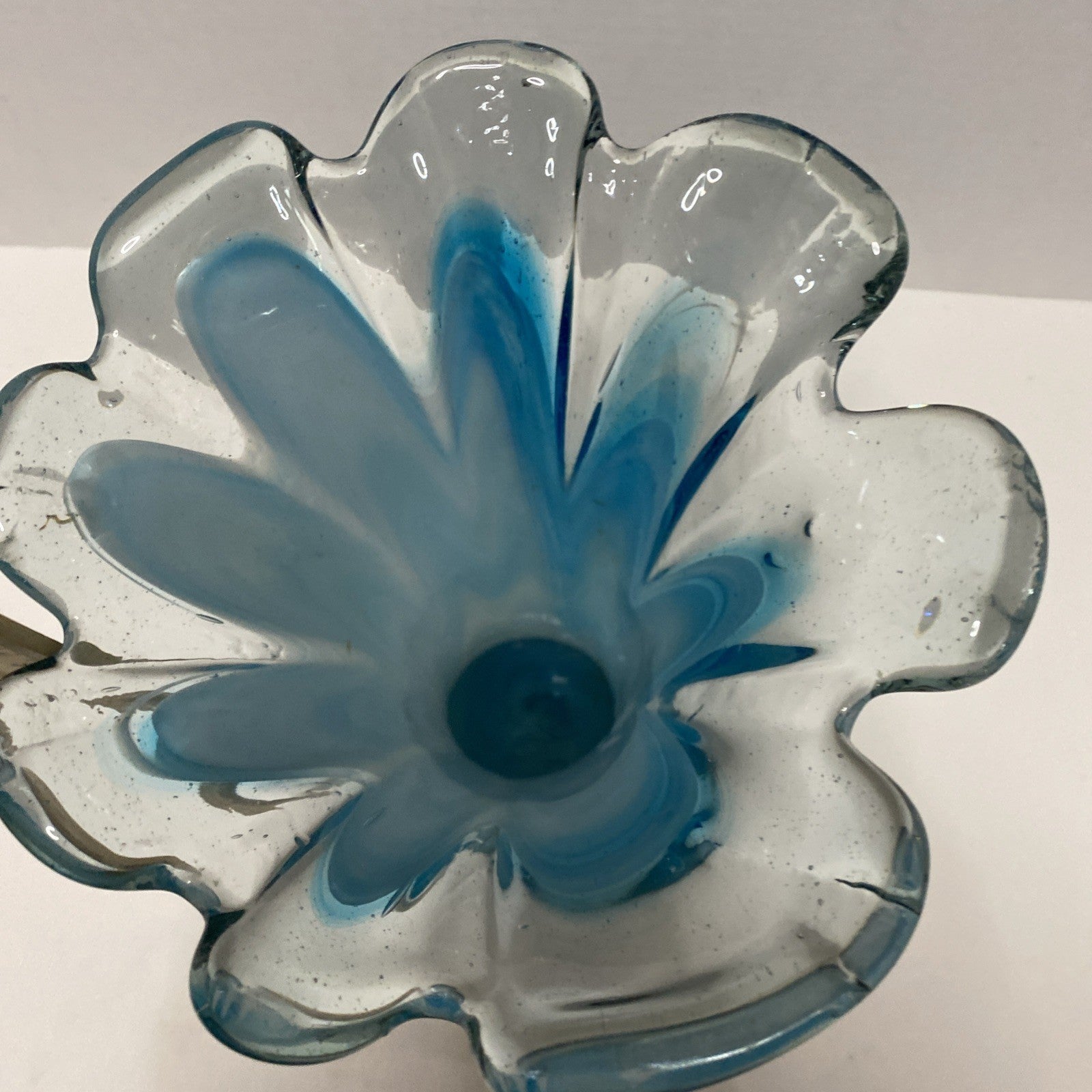 Vintage Hand Blown Art Glass Blue & White Swirl Design 11” Vase