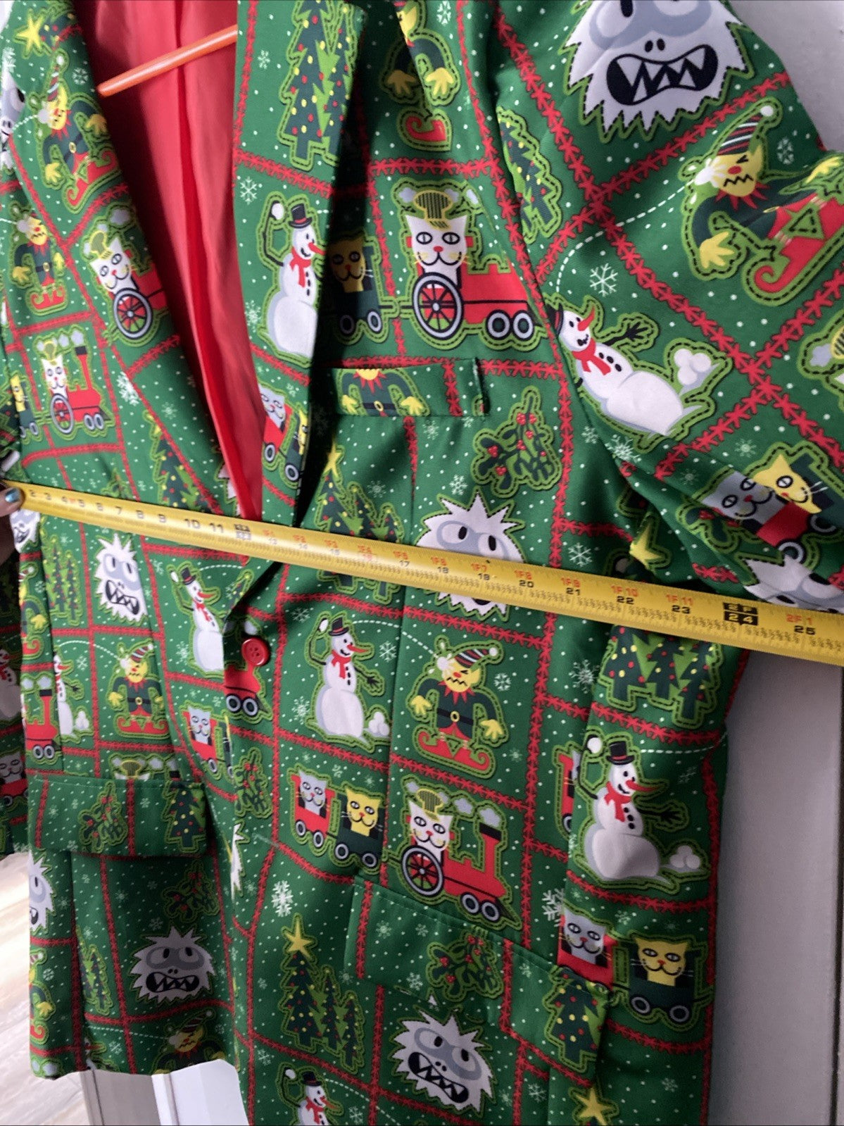 Men's Abominable Snowman Elf Cats Ugly Christmas Party Green Blazer Size XL