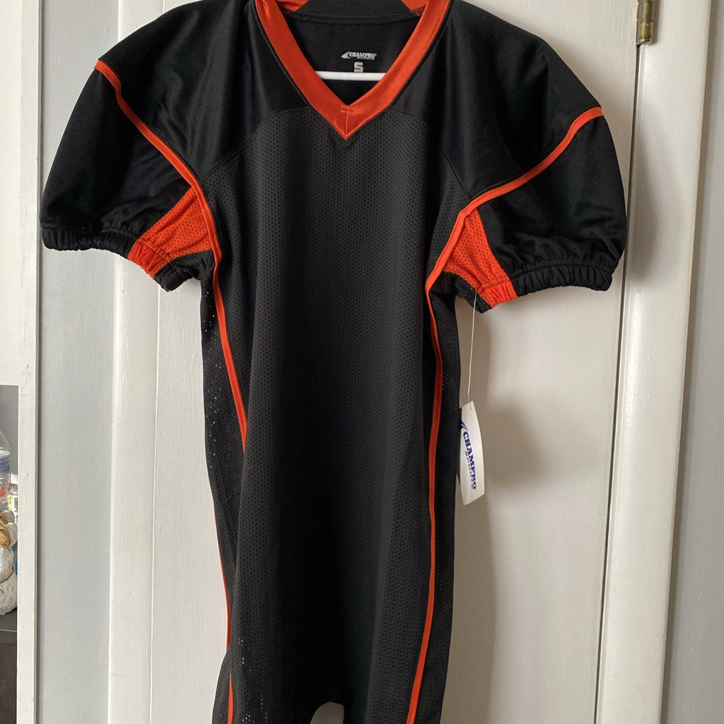 Champ pro sports small black and orange jersey elastic shorts