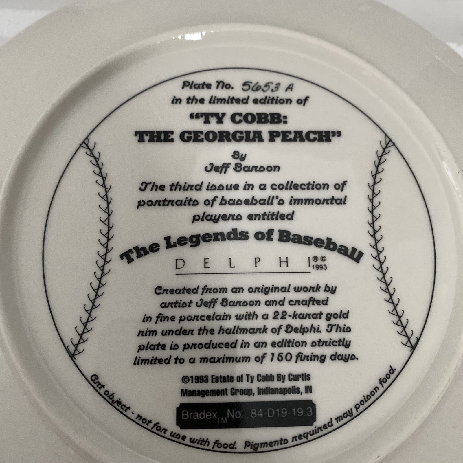 Ty Cobb THE GEORGIA PEACH The Legends of Baseball Collectors Plate 1993