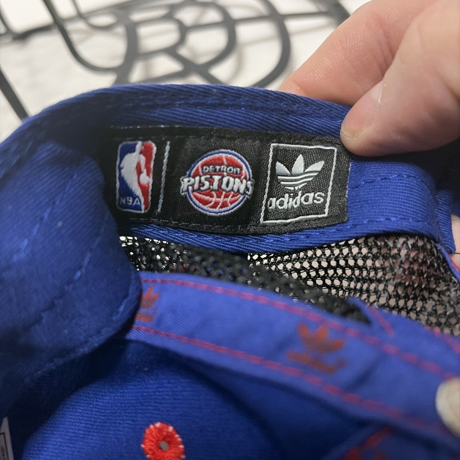 Detroit Pistons Adidas Adjustable Back Mesh Truckers Hat