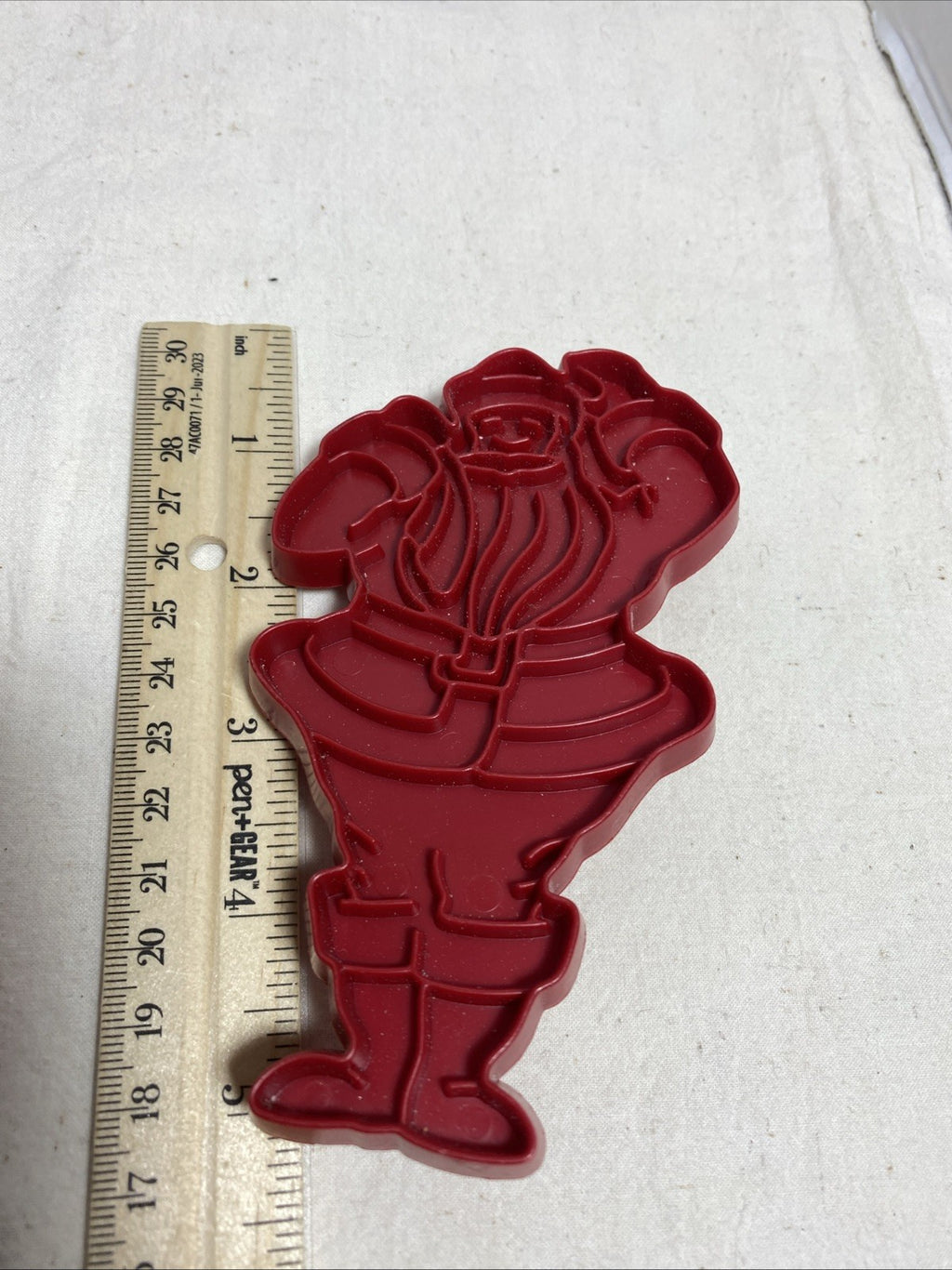Santa Claus Cookie Cutter - Vintage Tupperware Red Plastic - 3x5 inches