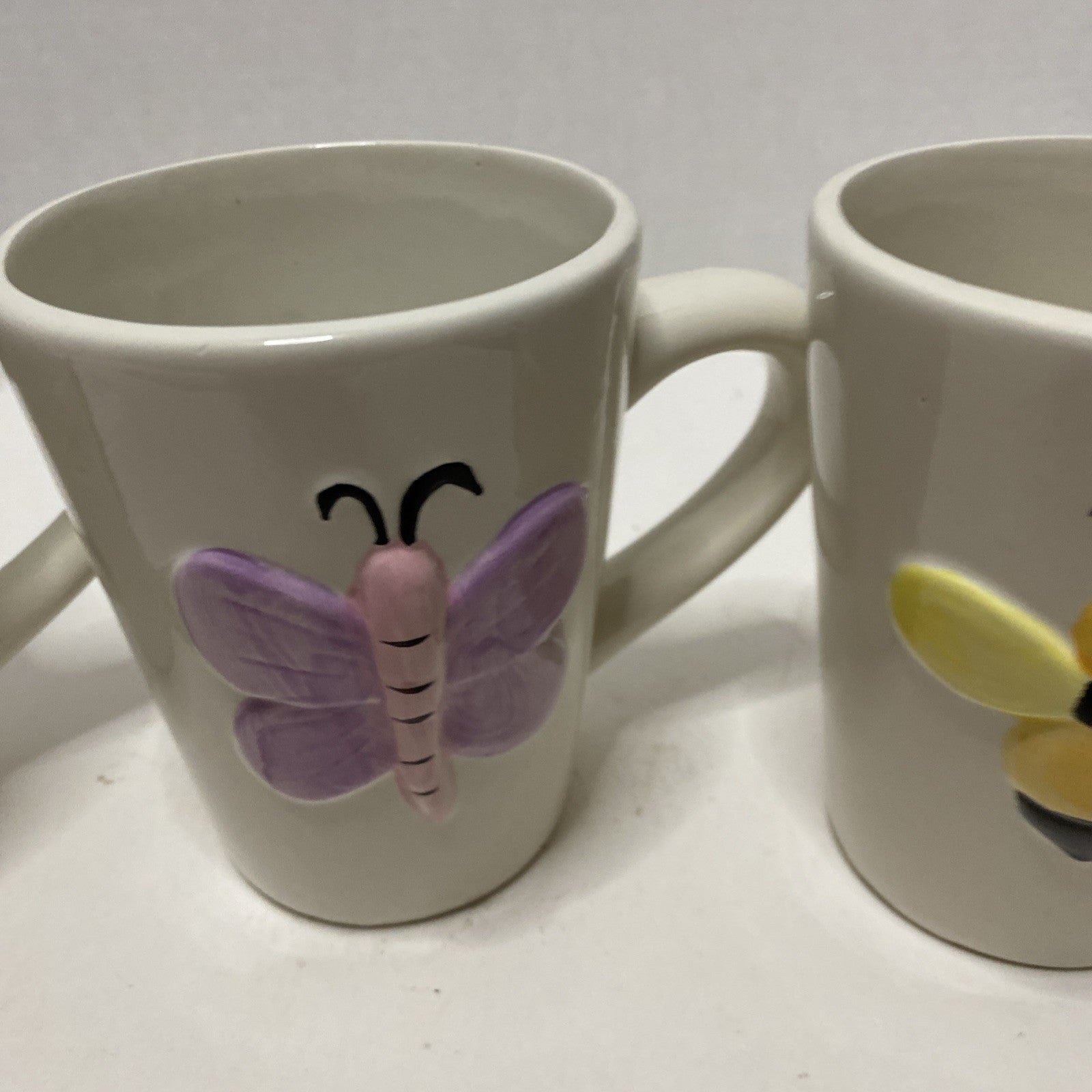 Set Of 3 Bug Mugs, Butterfly, Bee, Dragonfly