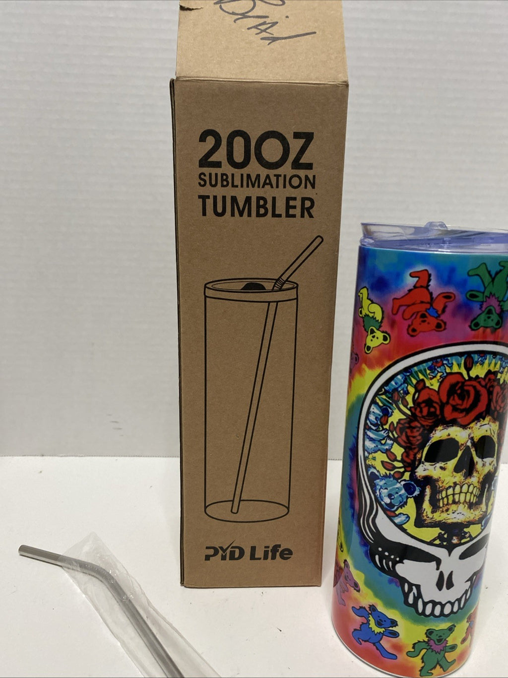 PID Life 20 Oz Sublimation Tumbler ￼ Grateful Dead metal straw