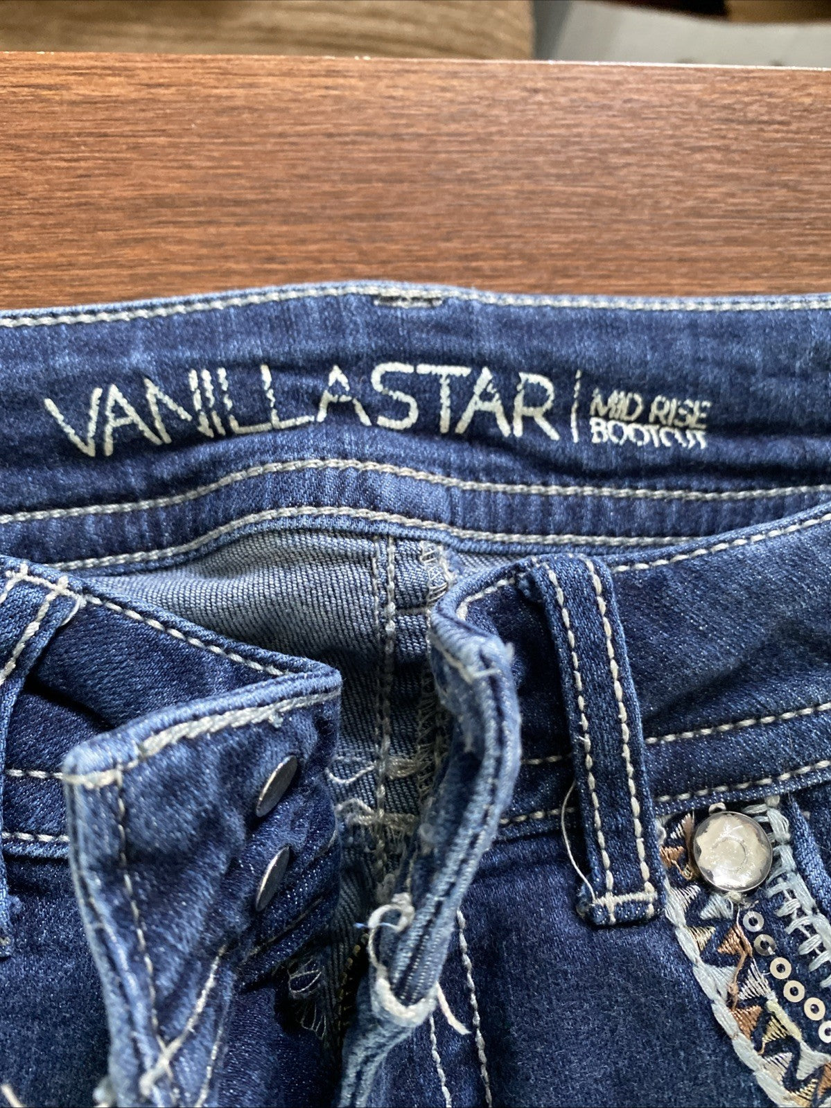 Vanilla Star Womens Size 11 Bootcut Mid Rise Denim Jeans star pockets free shipp