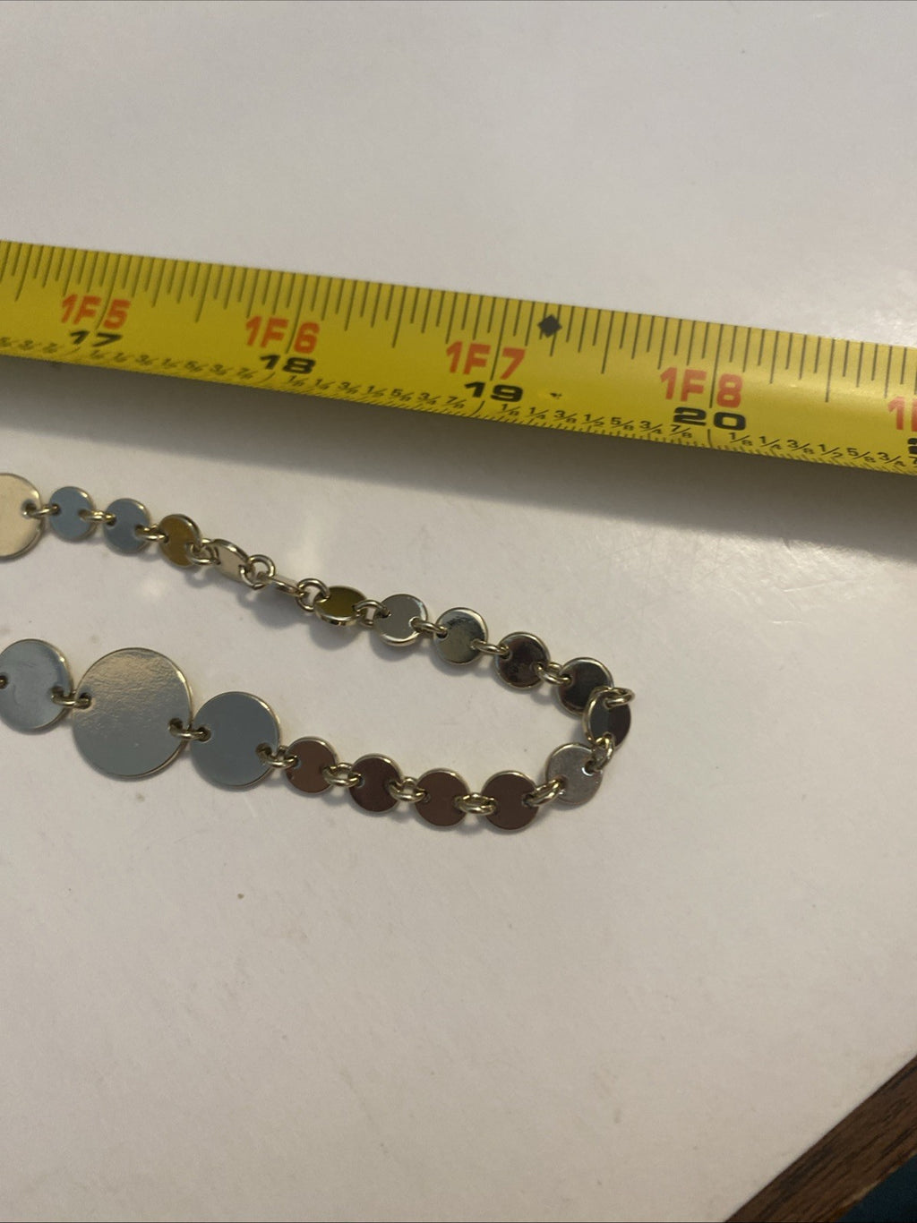 Gold Tone Statement Charm Necklace- Long 38”W/ White Faceted Acrylic Pendants.