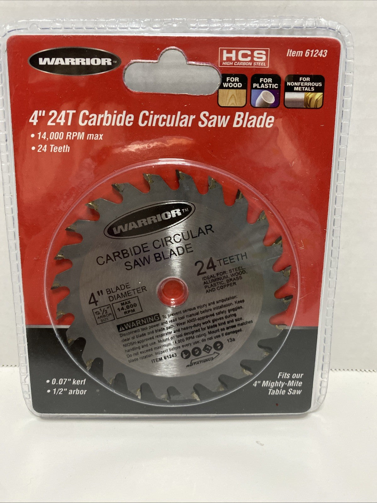 Warrior 4" 24T Csrbide Circular Saw Blade Item# 61243
