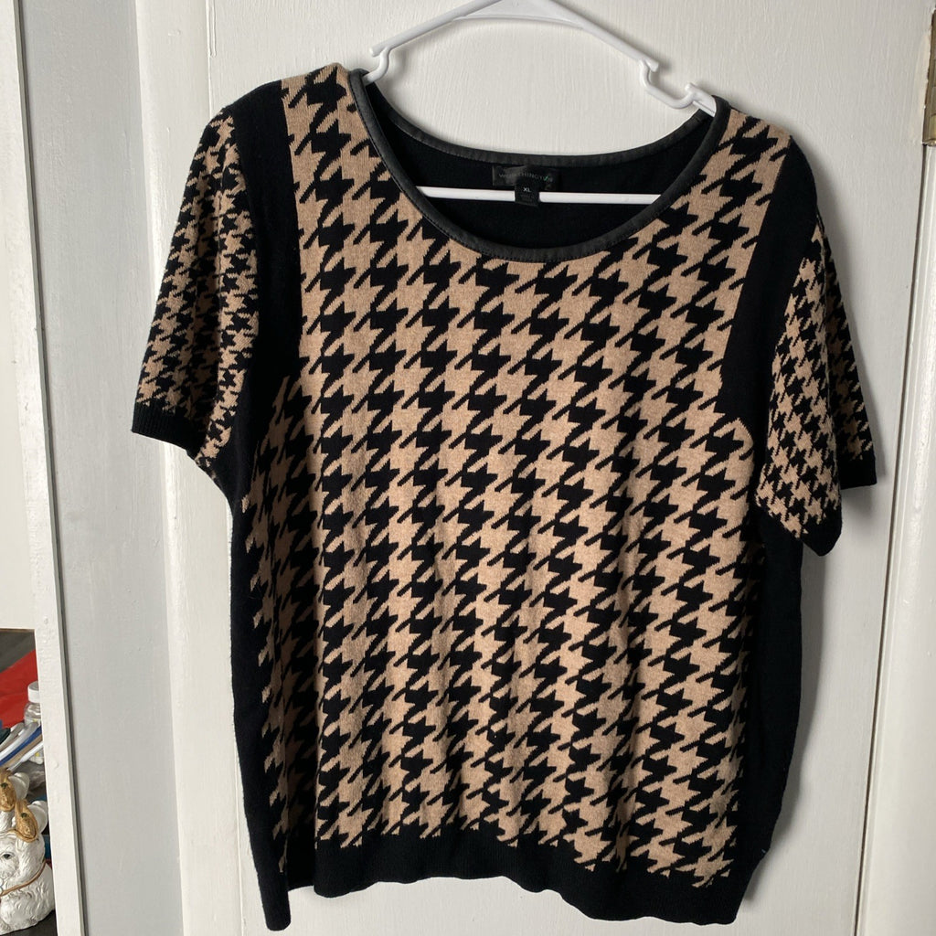 Worthington  Size XL Beige Black Cotton Women Top Blouse Zigzag Stylish Design