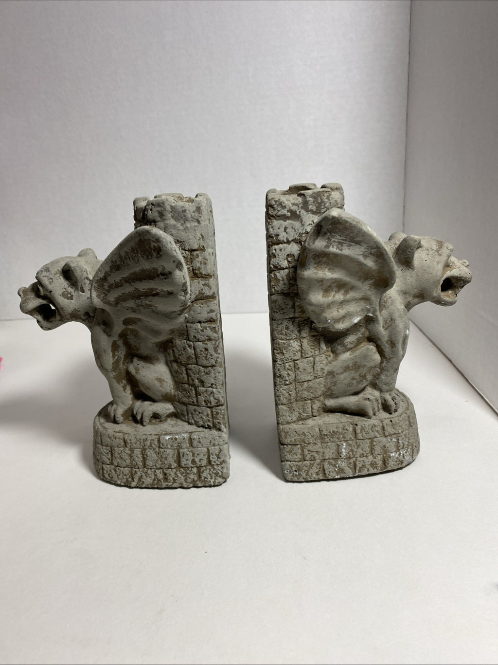 Gargoyle Concrete Stone Heavy Bookends, Castle Guardian Dragons Medieval 