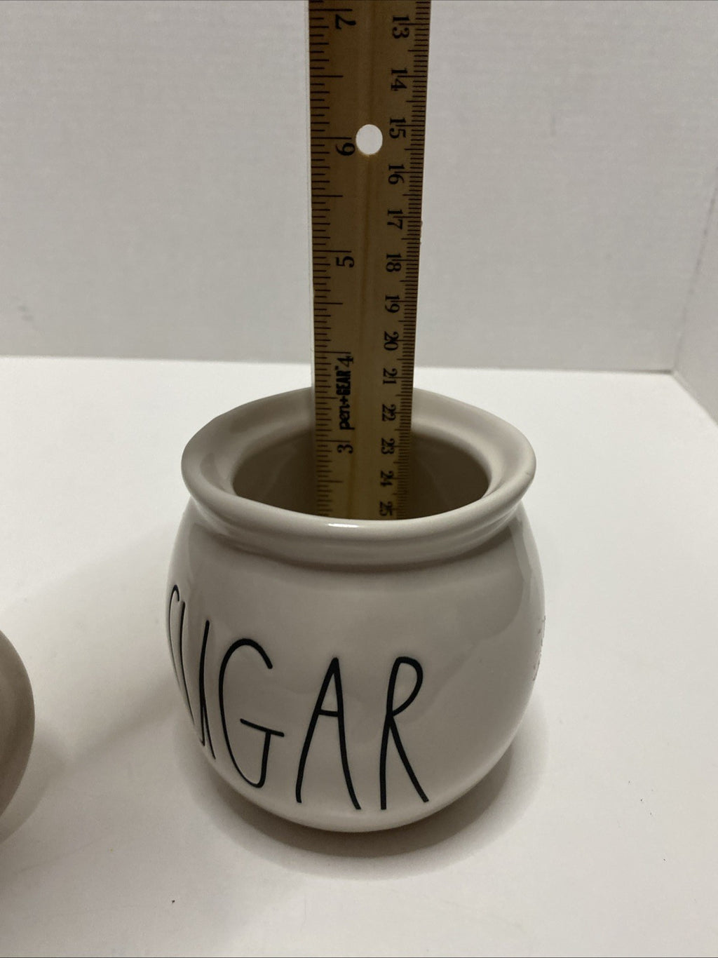 Rae Dunn Sugar Bowl "Sugar" with lid Approx. 4" tall warm white