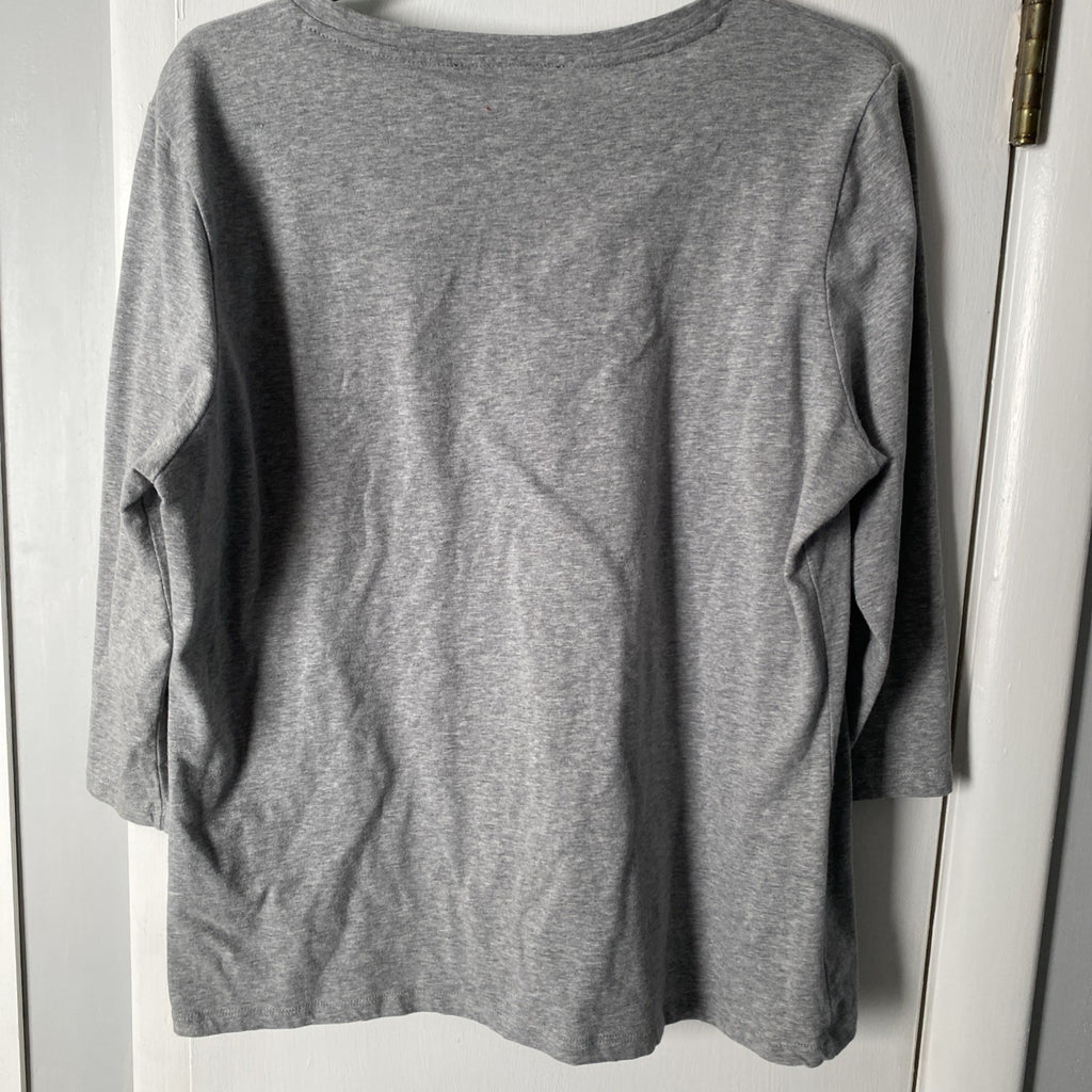 Tommy Hilfiger 3/4 Sleeve Gray Crewneck T-Shirt Plaid Chest Pocket Womens XL