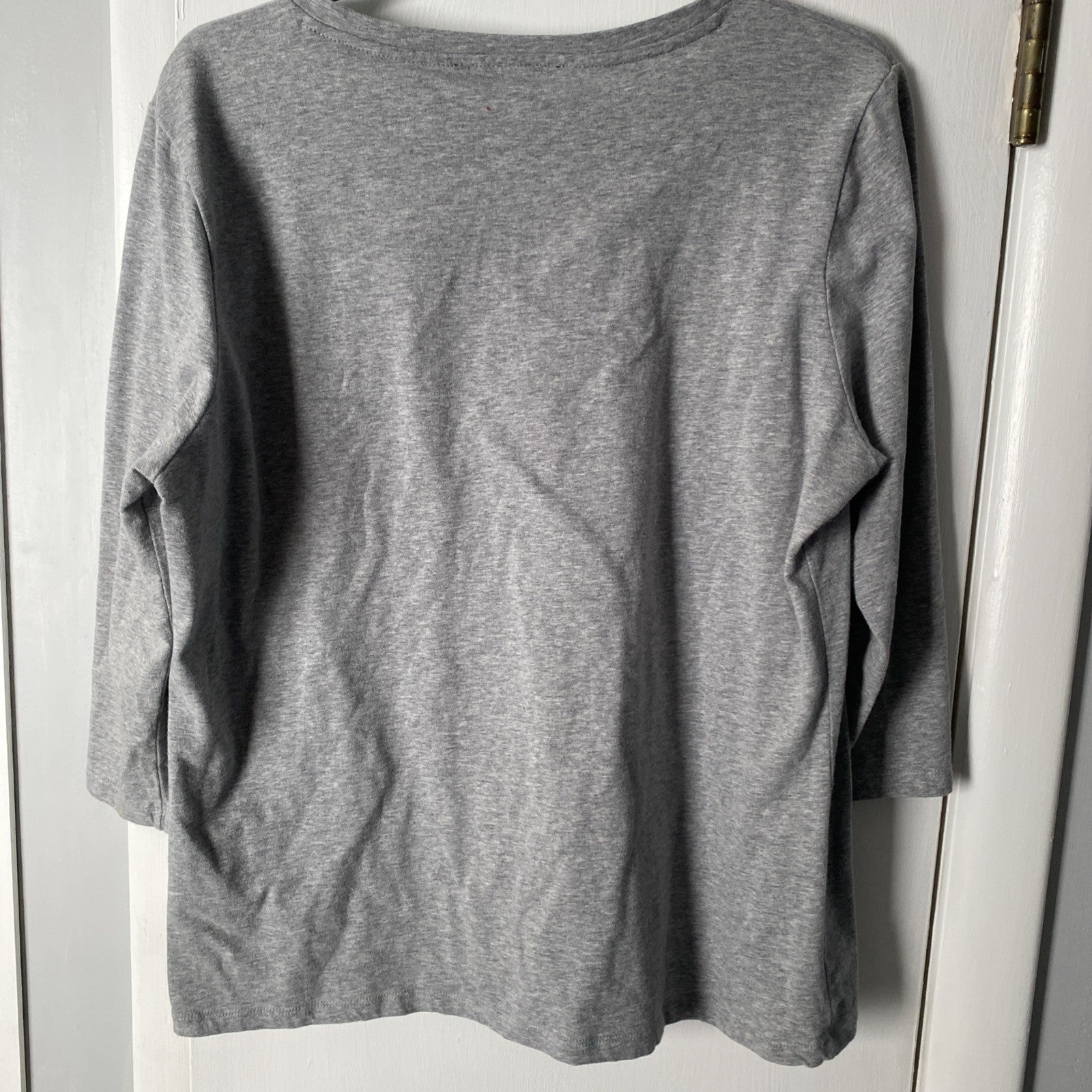 Tommy Hilfiger 3/4 Sleeve Gray Crewneck T-Shirt Plaid Chest Pocket Womens XL