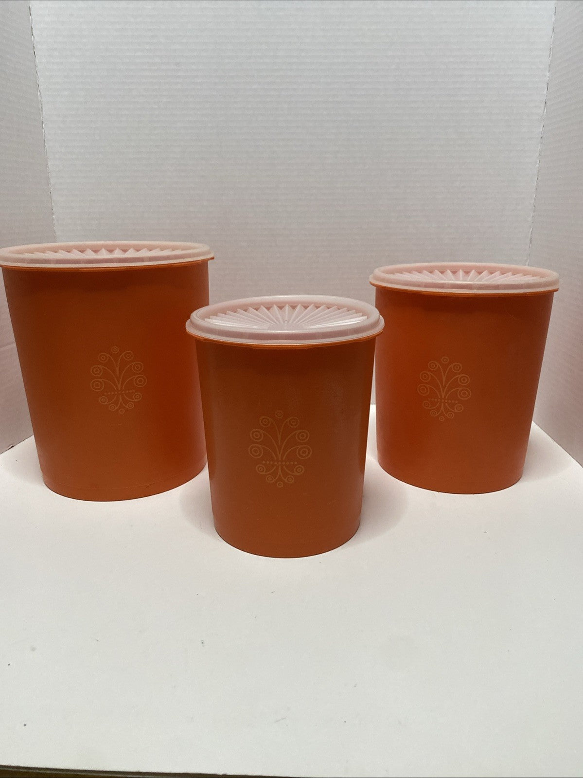 3 Vintage Tupperware Orange Nesting Servalier Canister Set 1970s with Lids Retro