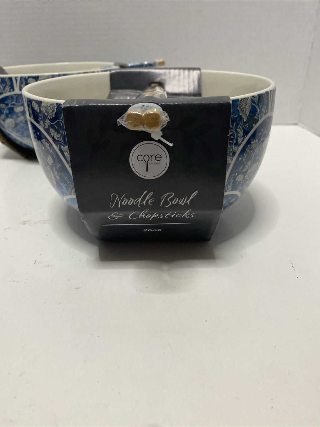Core Kitchen Ramen Noodle Ceramic Bowl Blue Abstract Design 26oz Set Of 2
