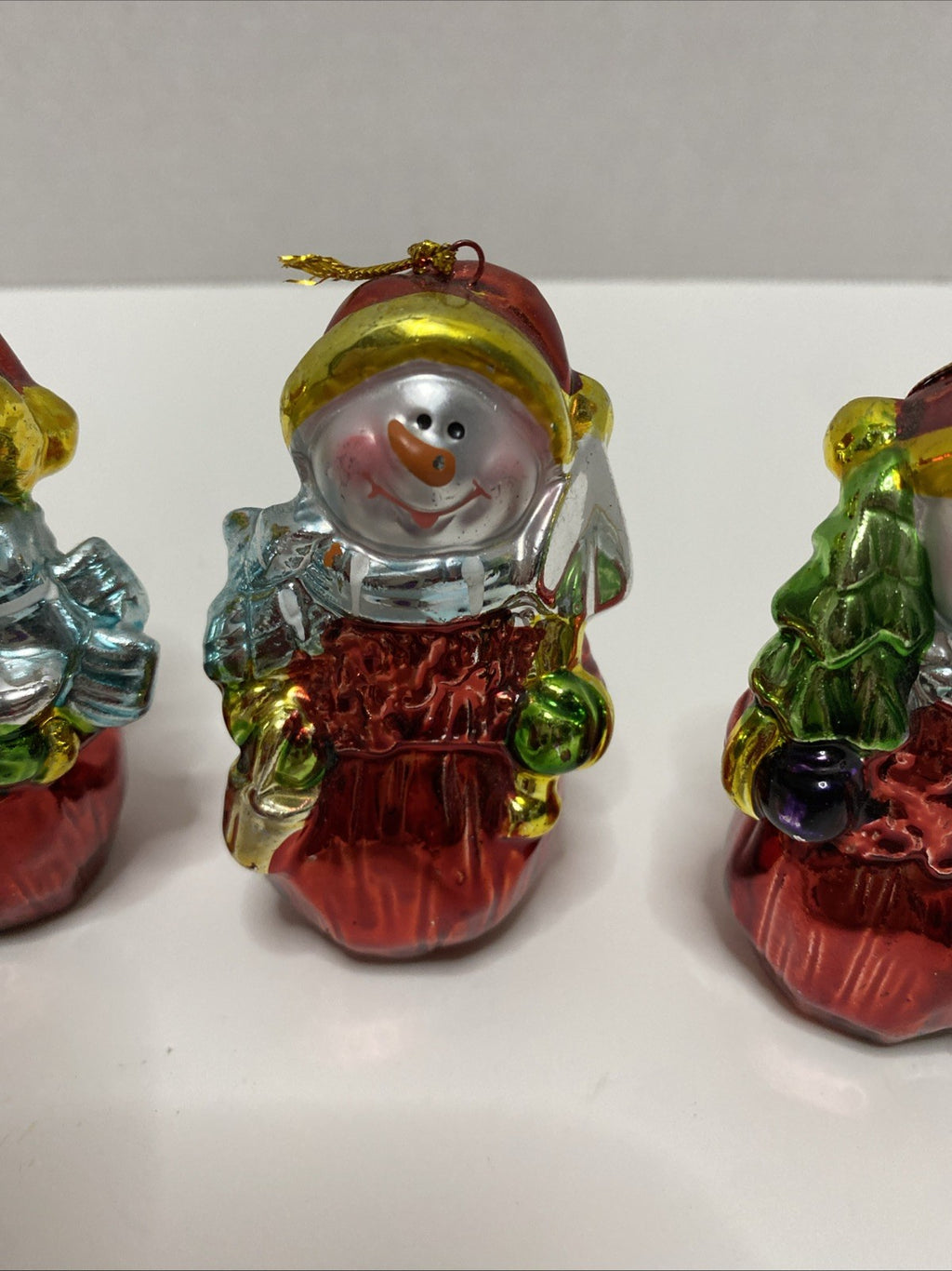 Christmas Tree Snowman Ornaments with Hangers 4 ea Small 3"