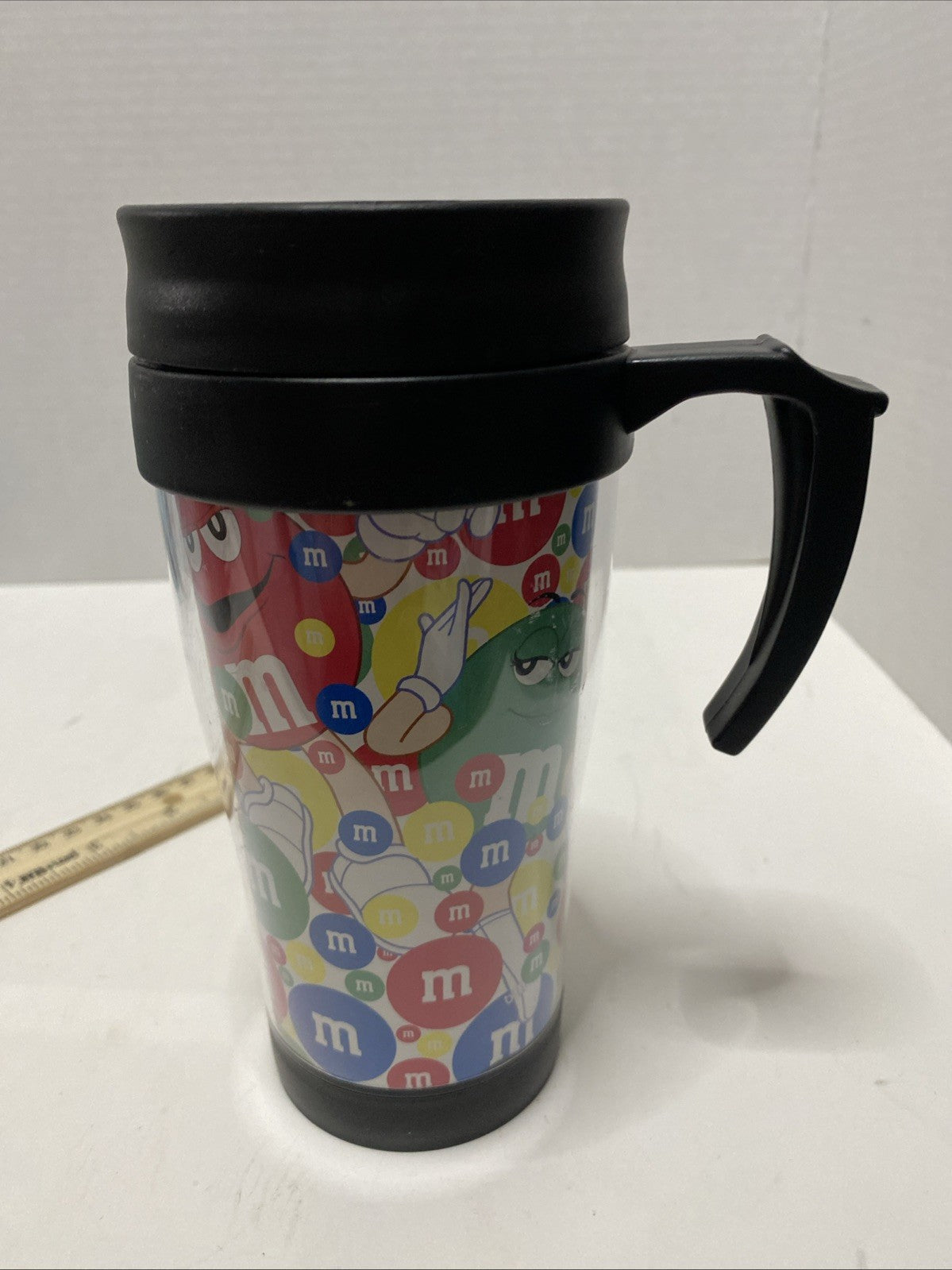 M&M CANDY MARS Coffee Travel Tumbler 13 Ounce Green Red Blue Yellow Chocolate 