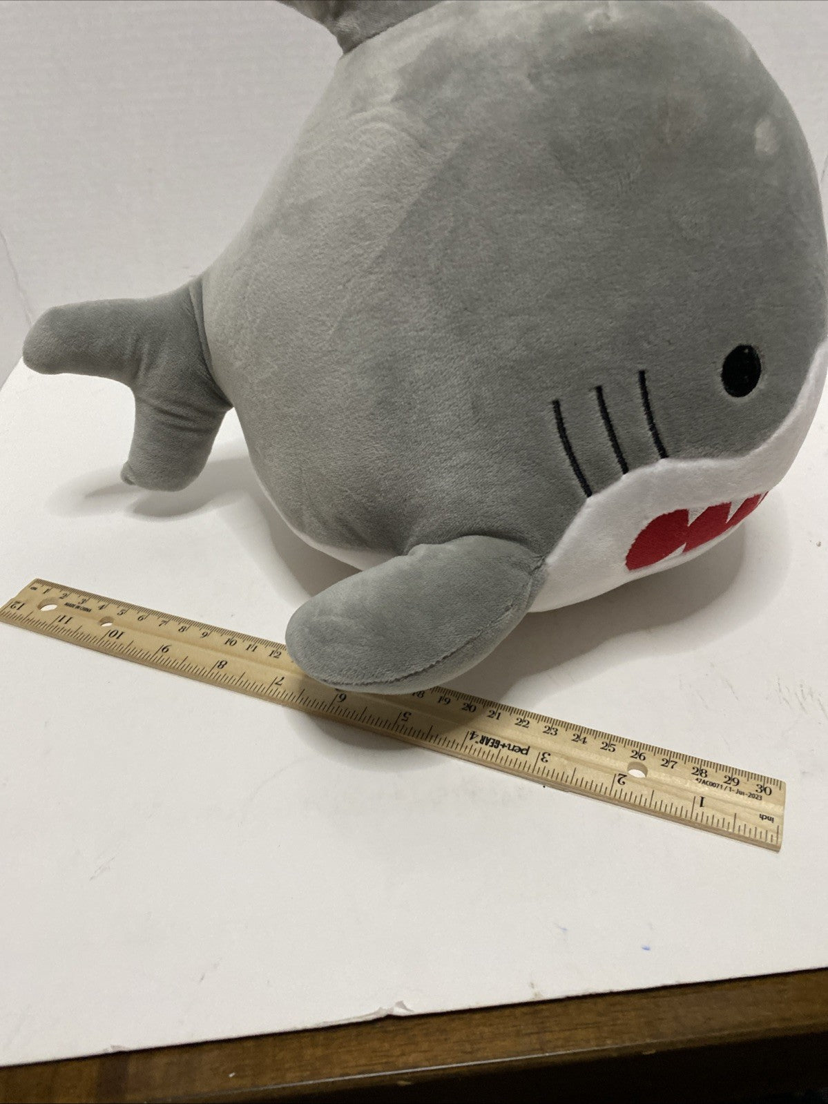 SHARK JUMBO PLUSH PIGGY BANK With Stopper Soft Gray Great Condition