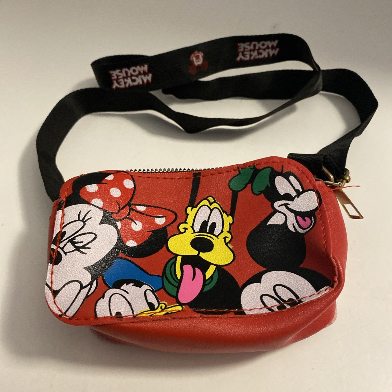 Disney Mickey Minnie Mouse Crossbody Bag Purse Red Zipper Close Adj Strap 6x4in